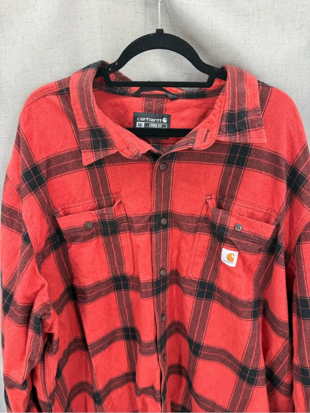 Carhartt Loose Fit Heavyweight Red Black Flannel L/S Plaid Shirt Men's 3XLT